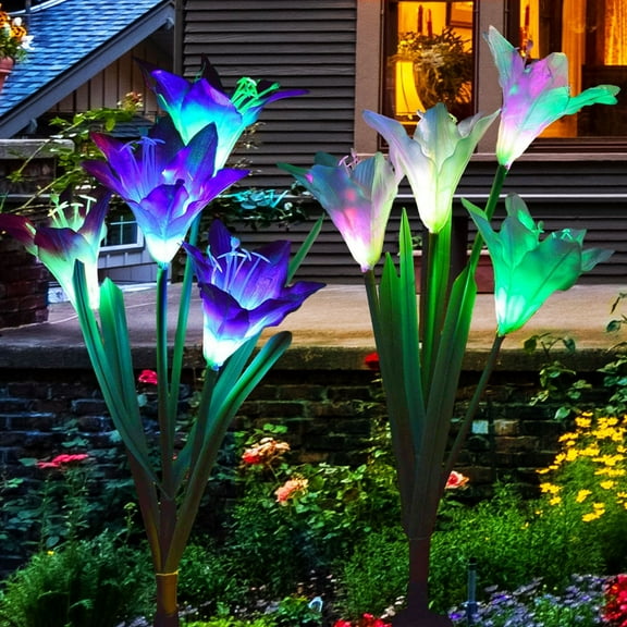 Color-Changing Lily Flower Solar Stake Lights — 2 Pack