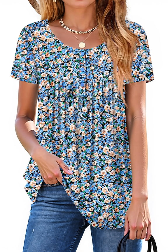 Women's Floral Henley Short-Sleeve Tunic