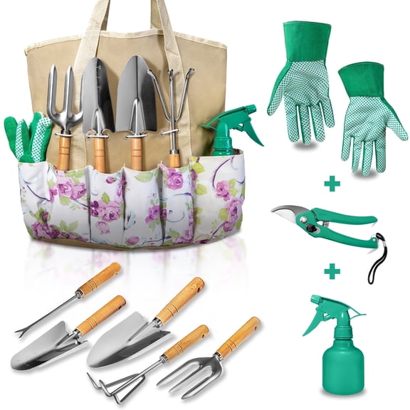 ALLJOY Garden Tool Sets with Storage - 9 or 10 Pieces