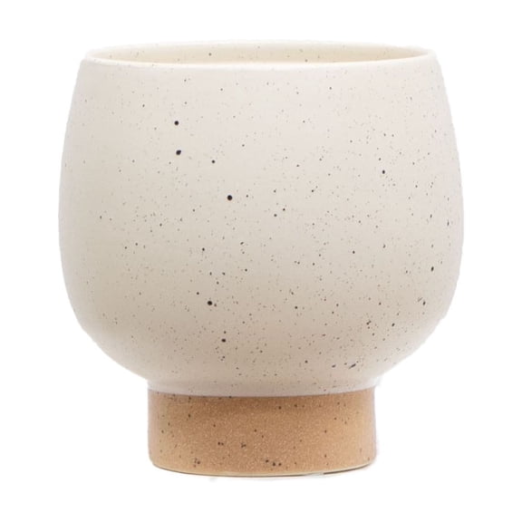 Mainstays 5.5 in Cream Speckle Ceramic Indoor Planter with Tan Base