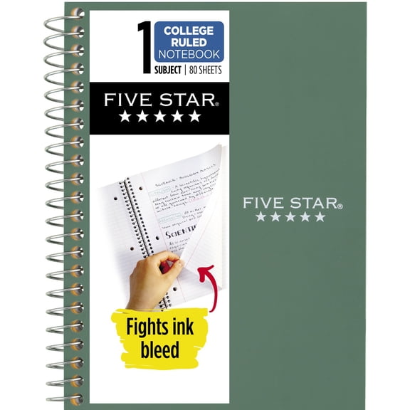 Five Star Personal College Ruled Notebook, 4.5" x 7", Seaglass Green, Poly, Spiral, 80 Sheets