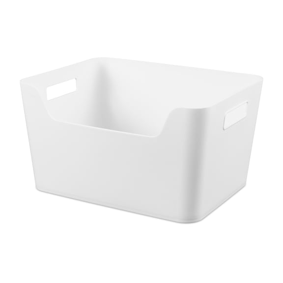 Mainstays Large Easy Access Bin, Open Plastic Storage Bin with Scoop Front, White