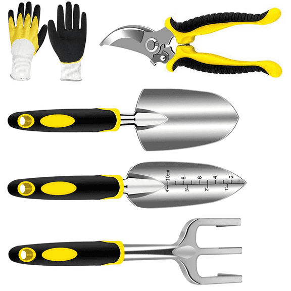Five-Piece Garden Tool Set with Pruning Shears and Gloves