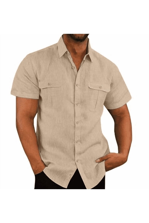 Men's Short-Sleeve Double-Pocket Button-Up Shirt