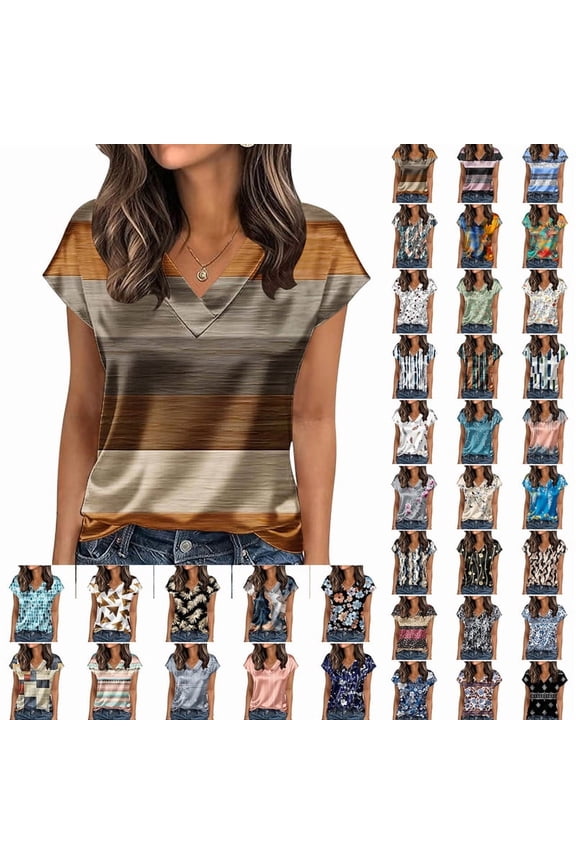 Women's Printed V-Neck Short-Sleeve Blouse